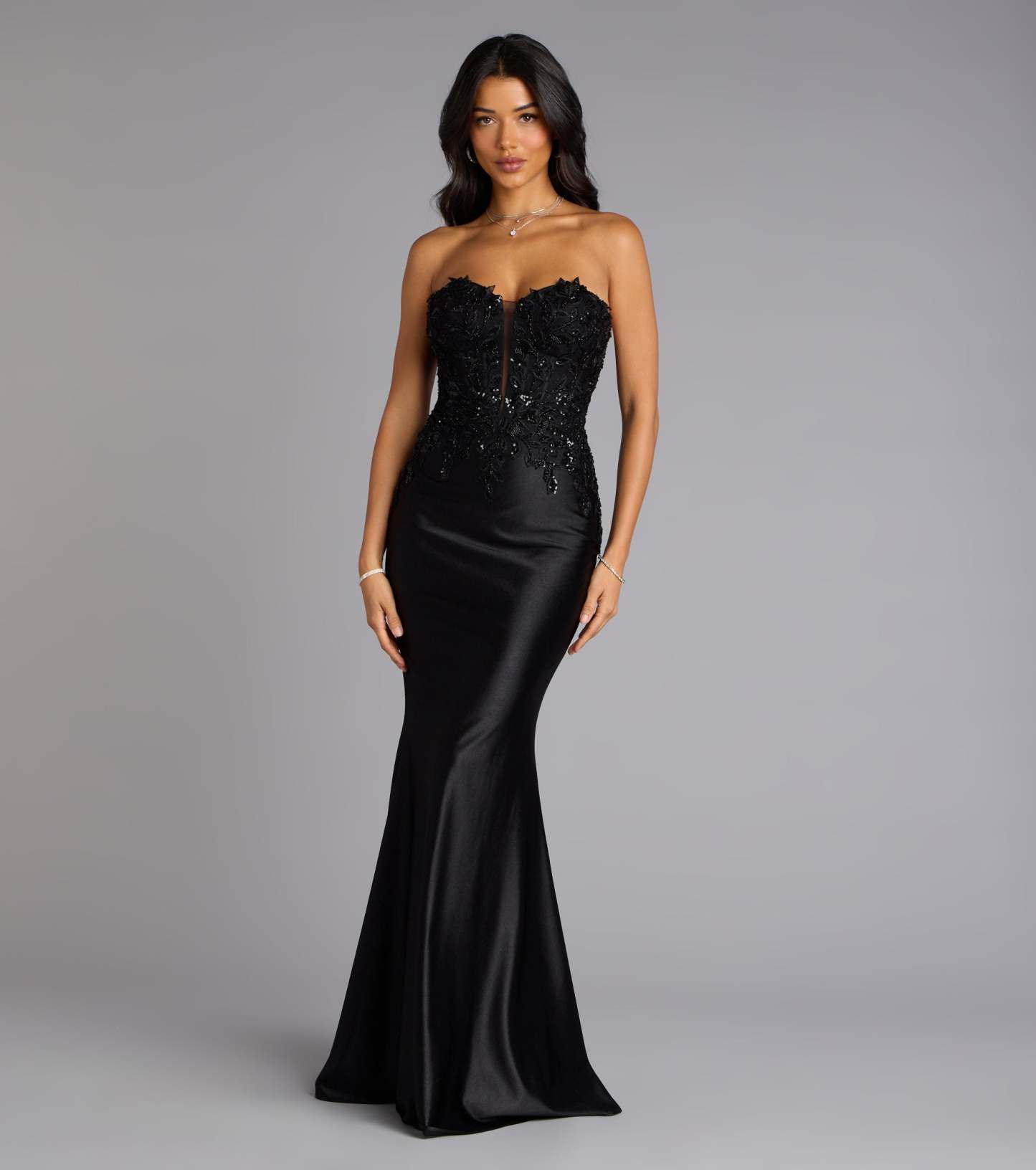 Feel polished and confident in the Valeria Satin Lace Corset Mermaid Formal Dress, a prom dress designed with luxe fabric and modern detail that shows off your vibe.