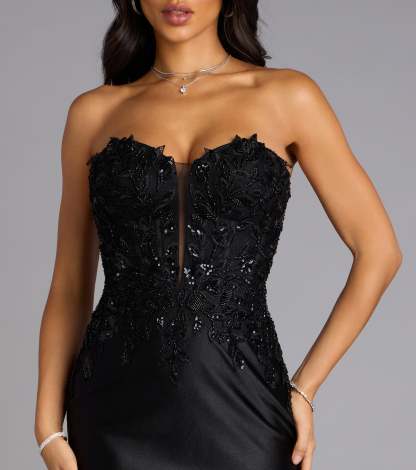Feel polished and confident in the Valeria Satin Lace Corset Mermaid Formal Dress, a prom dress designed with luxe fabric and modern detail that shows off your vibe.