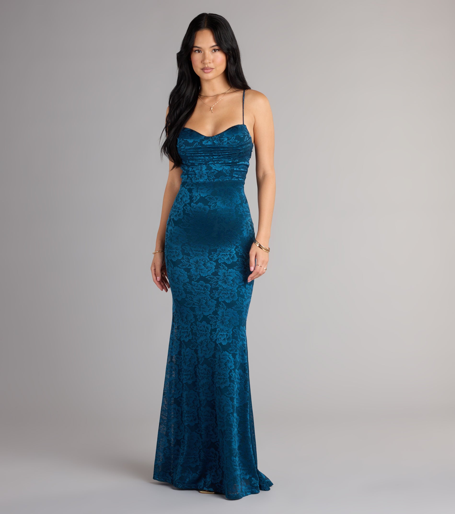 Feel polished and confident in the Haisley Open Back Floral Lace Mermaid Dress, a prom dress designed with luxe fabric and modern detail that shows off your vibe.