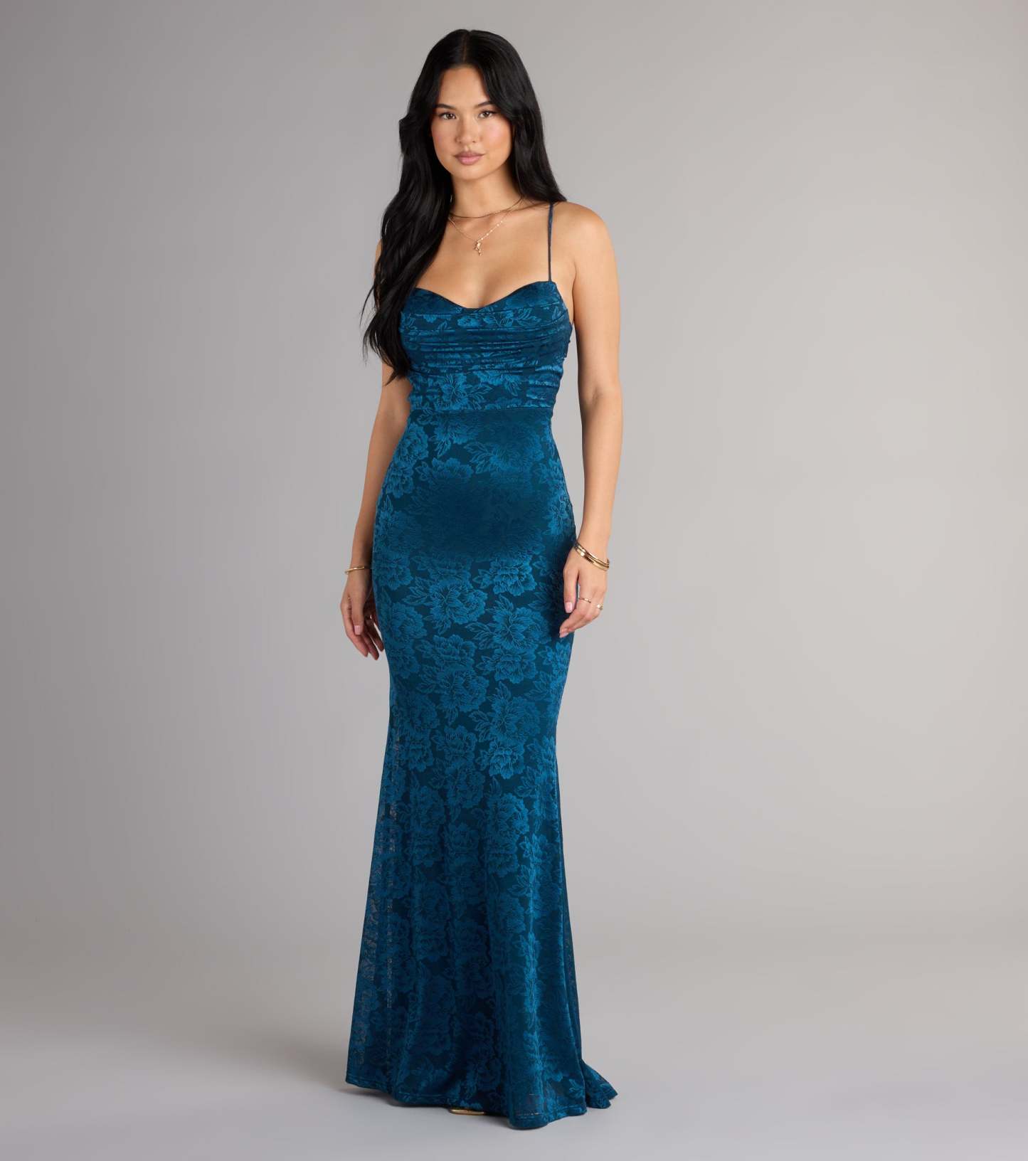 Feel polished and confident in the Haisley Open Back Floral Lace Mermaid Dress, a prom dress designed with luxe fabric and modern detail that shows off your vibe.