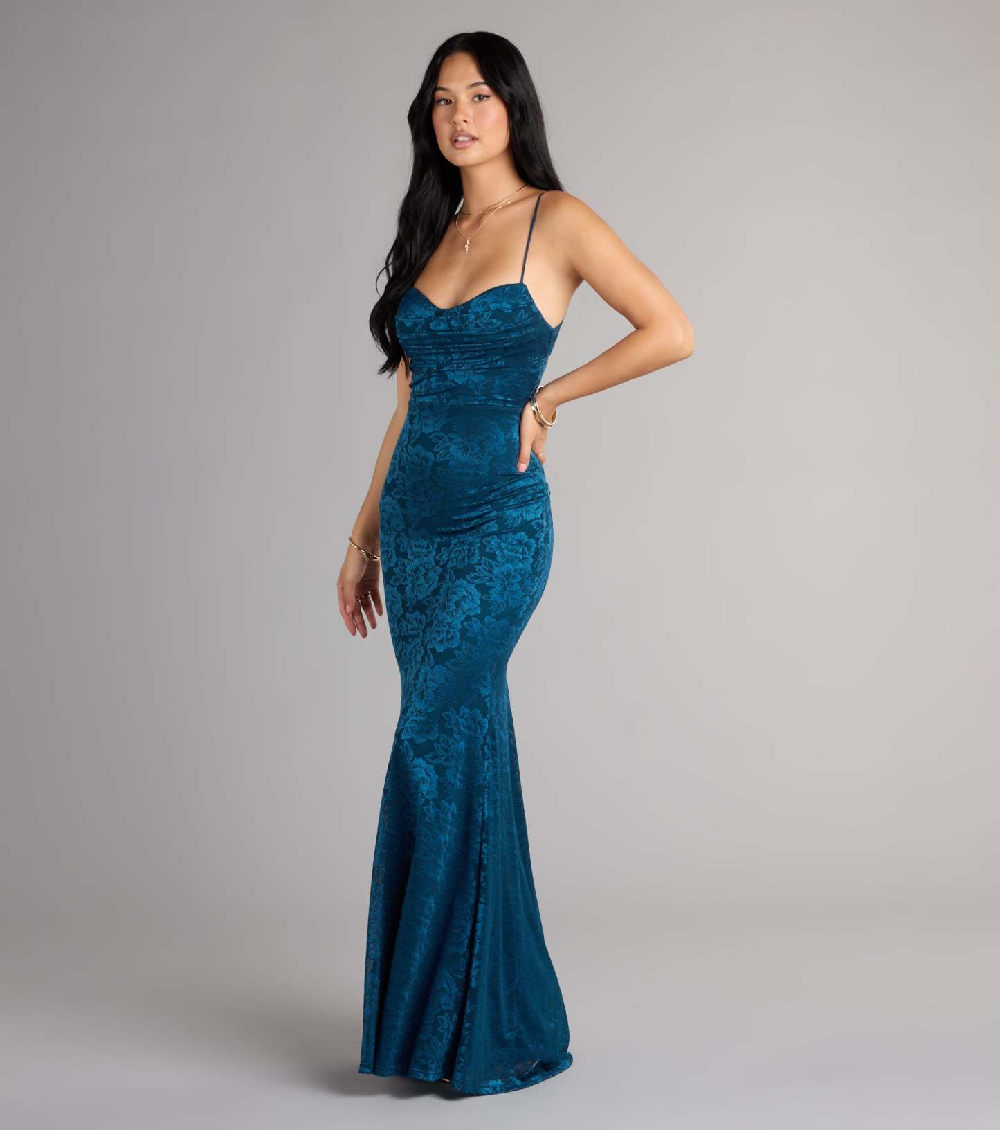 Choose the Haisley Open Back Floral Lace Mermaid Dress, a prom dress for a flirty shape and glam finish that feels exciting, confident, and so you.