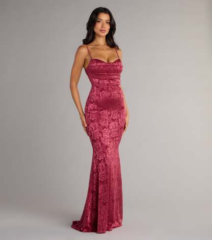 Celebrate in style with the Haisley Open Back Floral Lace Mermaid Dress, a holiday dresses standout that brings bold, festive flair and a party-ready look.