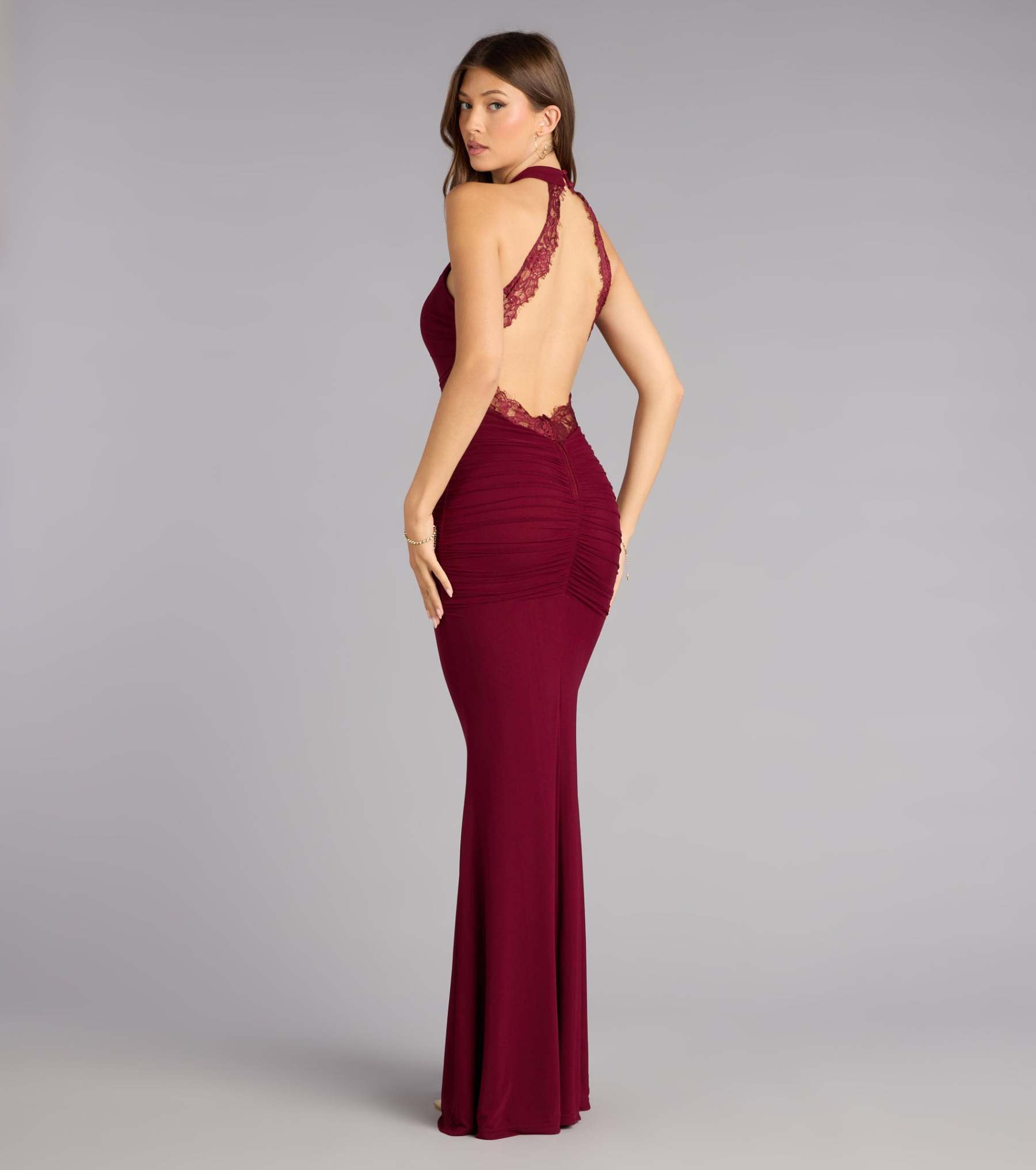Feel polished and confident in the Stefania Lace Open Back Mermaid Formal Dress, a wine prom dress designed with luxe fabric and modern detail that shows off your vibe.