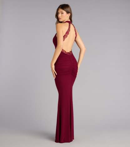 Feel polished and confident in the Stefania Lace Open Back Mermaid Formal Dress, a wine prom dress designed with luxe fabric and modern detail that shows off your vibe.
