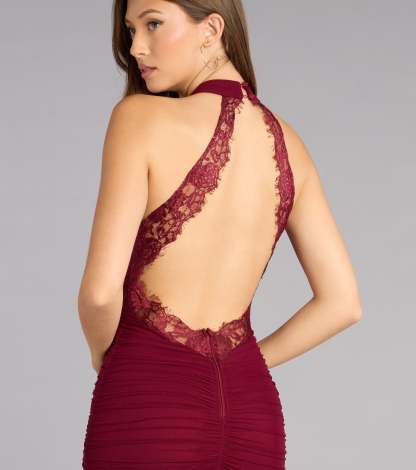 Feel polished and confident in the Stefania Lace Open Back Mermaid Formal Dress, a wine prom dress designed with luxe fabric and modern detail that shows off your vibe.