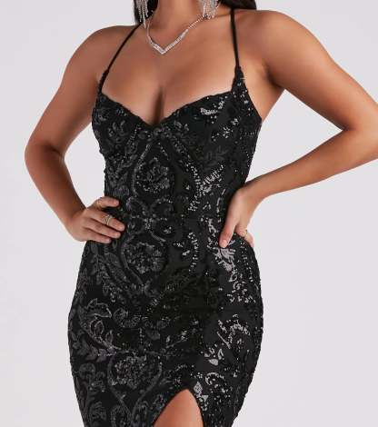 Step into Prom 2026 in a black prom dress, where unique Windsor accents and the standout Lori Formal Sequin Lace-Up Long Dress style come together.