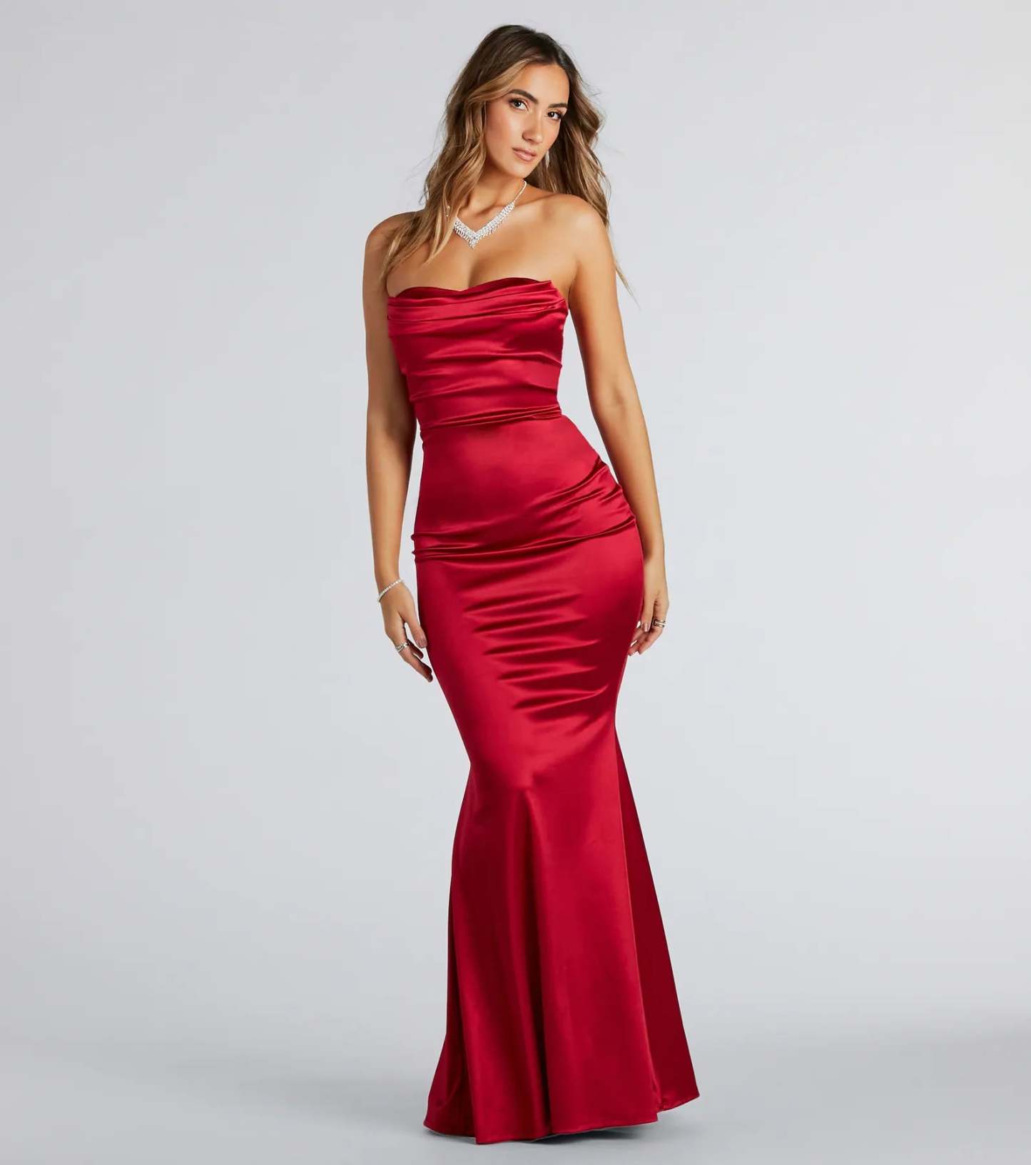 Steal the spotlight in the Priscilla Formal Satin Strapless Mermaid Dress in red, a fiery pick from the red homecoming dresses collection designed for bold entrances.