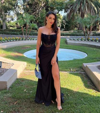 Own every entrance in the Shayla Strapless Corset Lace Formal Dress, a party dress perfect for milestone birthdays and grad parties, or dancing through Prom nights and unforgettable bachelorette celebrations.