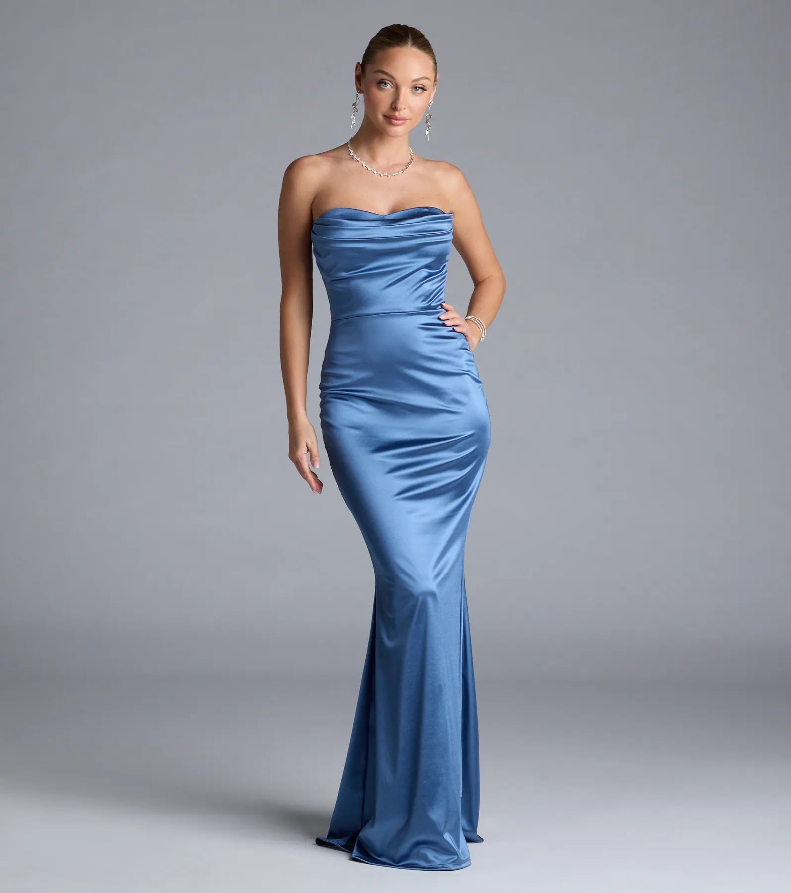 Feel polished and confident in the Priscilla Formal Satin Strapless Mermaid Dress, a denim blue prom dress designed with luxe fabric and modern detail that shows off your vibe.