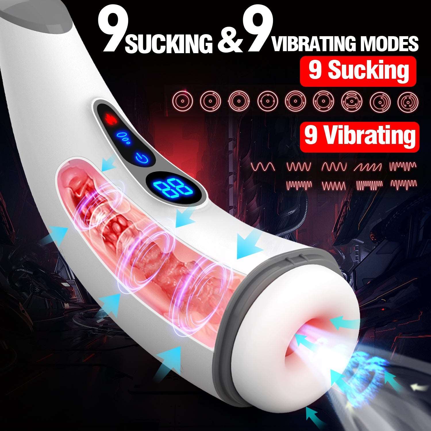 Device displaying multiple vibration patterns and intensity levels on screen