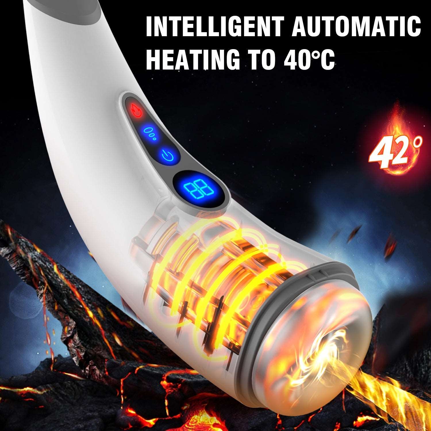 Close-up of 9-frequency suction male wellness device with heating function