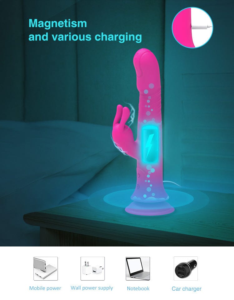 Waterproof vibrator shown in shower setting with suction cup attached