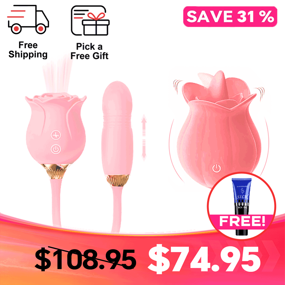 Best-Selling Rose Duo - Suction & Tongue-Style Massagers - tongue vibrator featuring waterproof, quiet, rechargeable