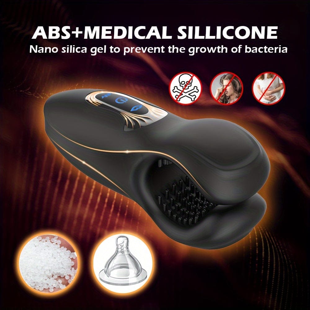 Dual-head male vibrator showing plier-style design and silicone texture