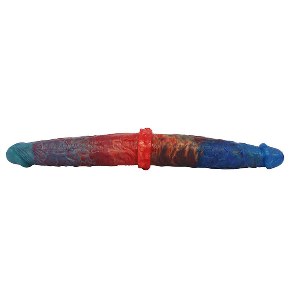 Colorful double-ended silicone anal plug dildo showing vibrant multicolor design