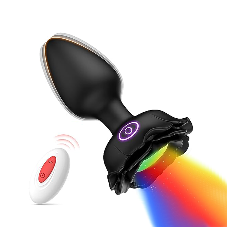 LED vibrating butt plug showing rose design and multiple color options