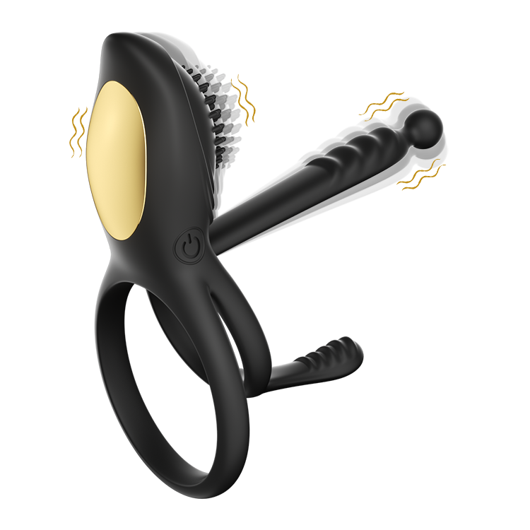 Dual-motor vibrating cock ring showing ergonomic design and adjustable rings