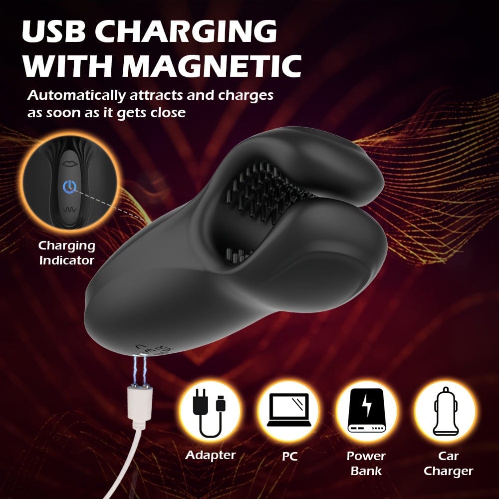 Waterproof male masturbator displayed next to USB magnetic charger