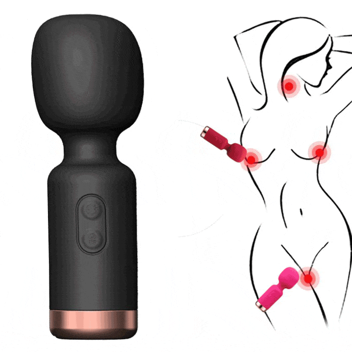 Mini vibrator showing compact size and red silicone body