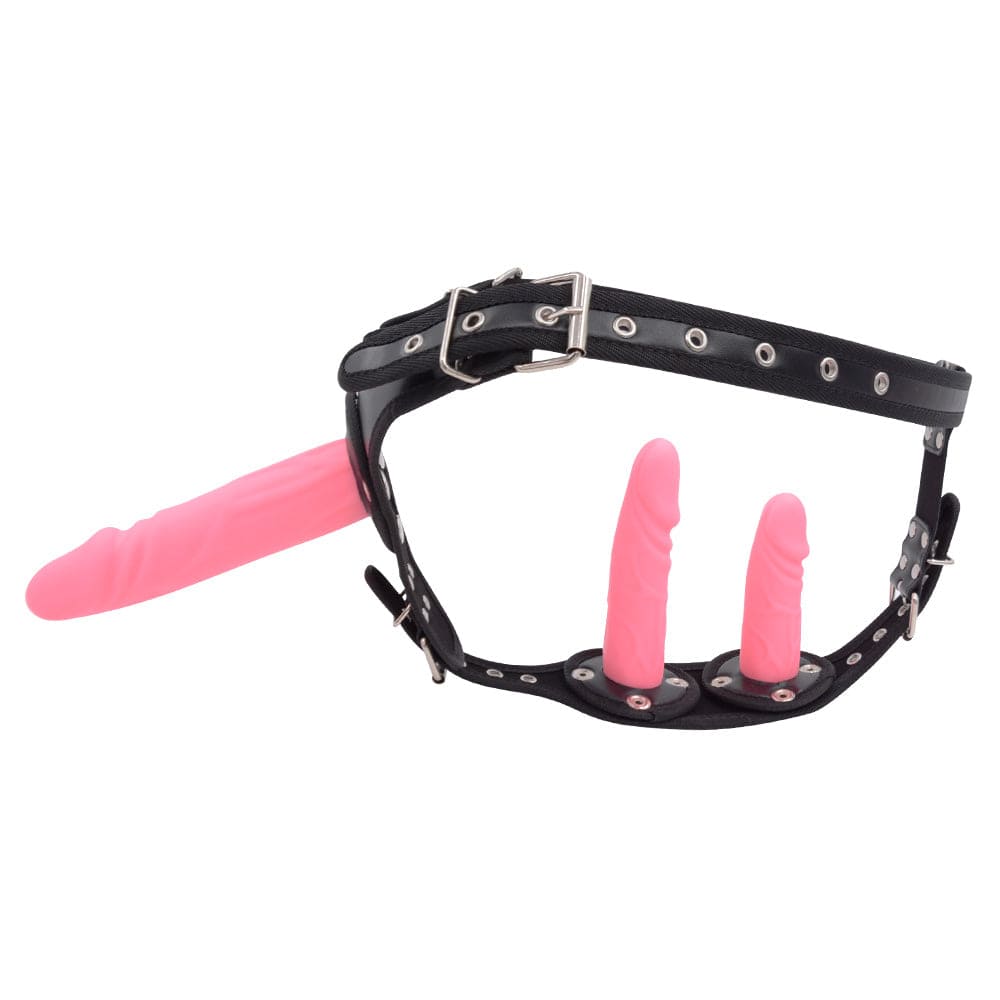 Dildo with suction cup base attached to smooth surface for hands-free use