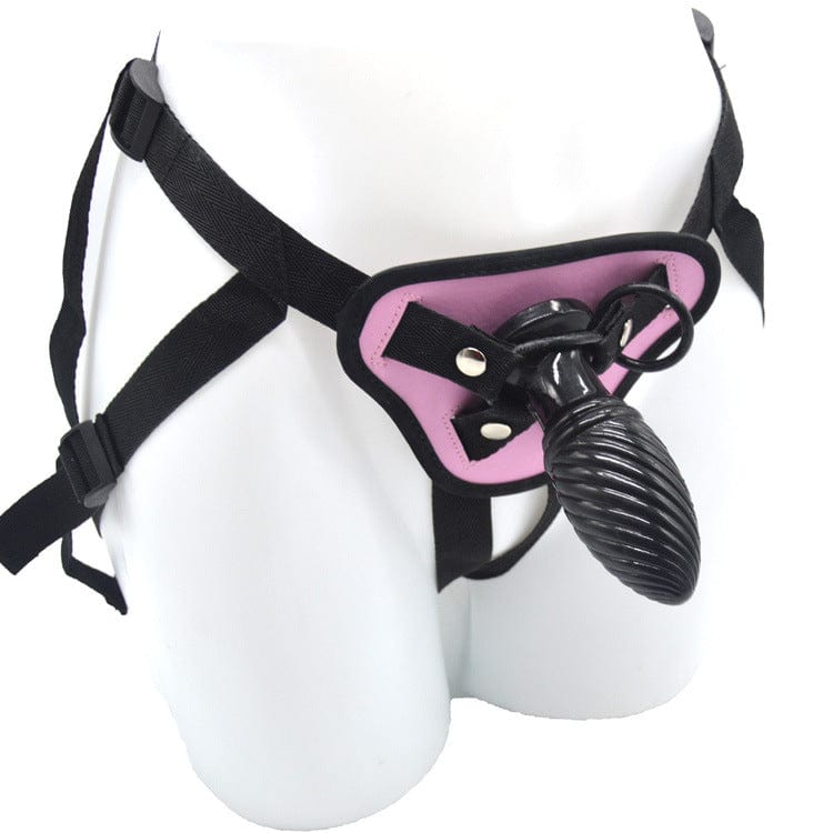 Close-up of the 4.13-inch wearable dildo texture and anal plug threading detail