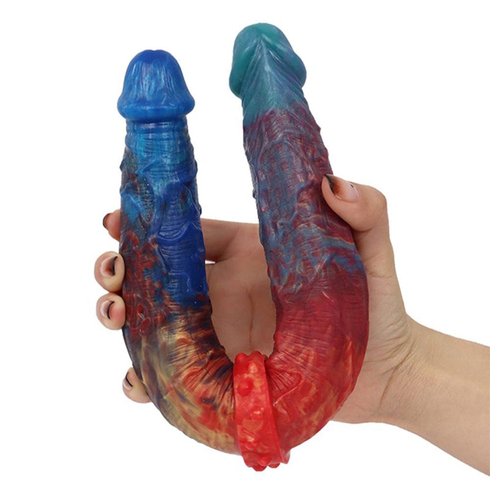 Liquid silicone anal plug dildo displayed with measurement showing 13.78 inch length