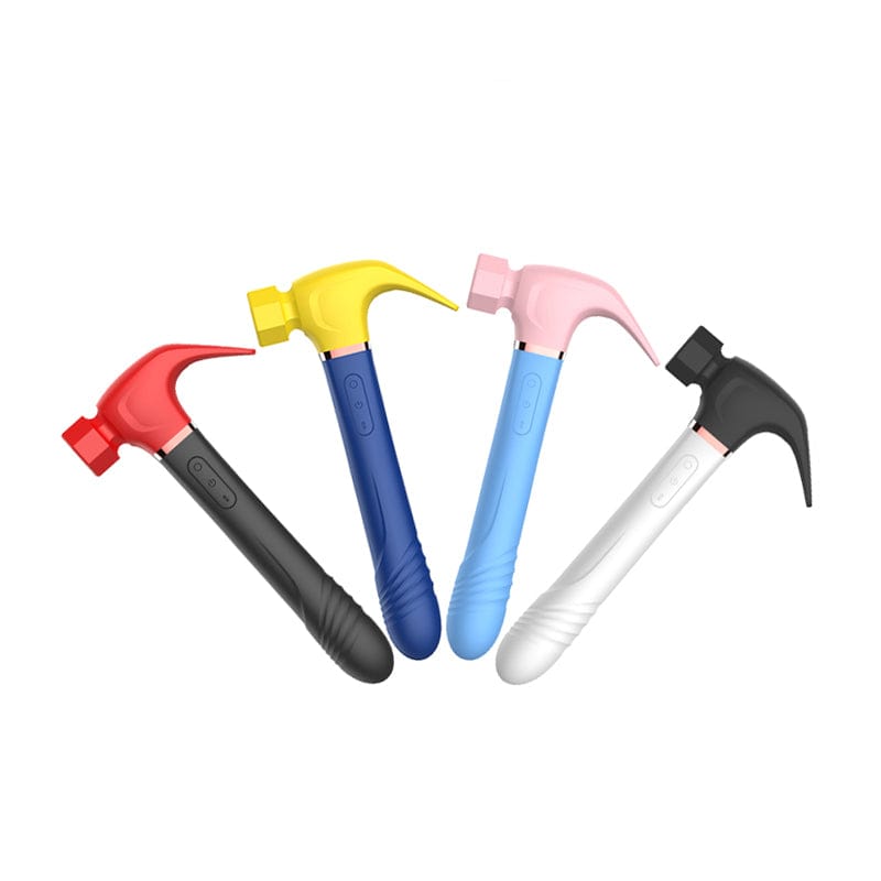 Hammer-shaped dual-function vibrator showing ergonomic design and body-safe silicone construction