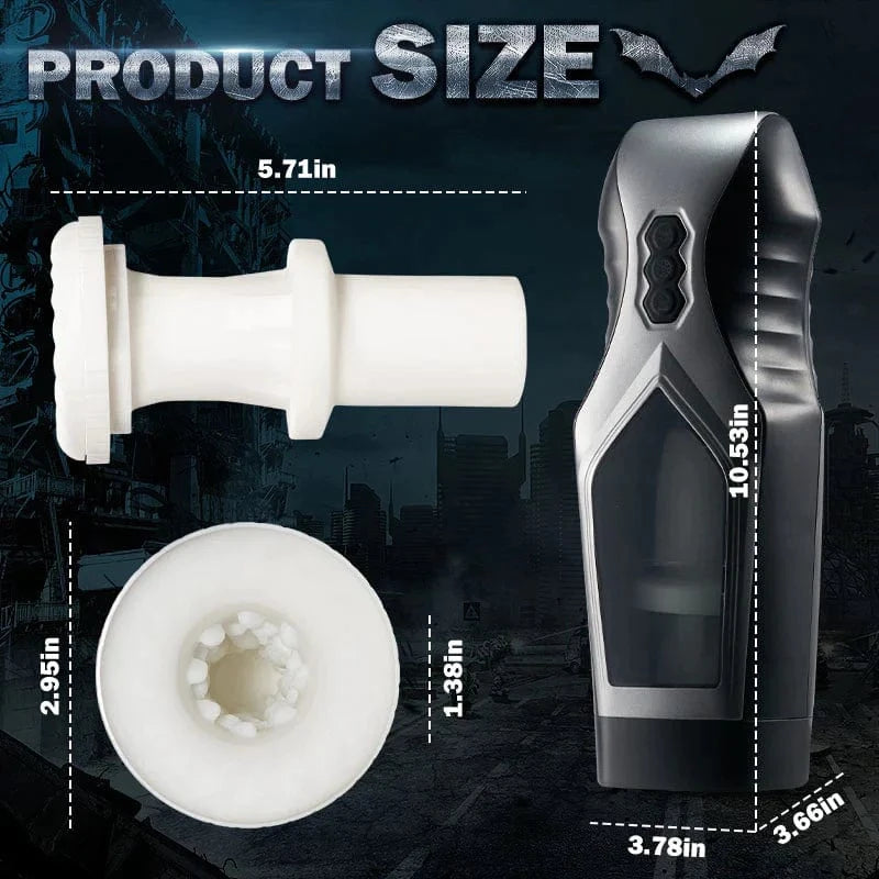 Package contents including masturbator, charging cable, and accessories