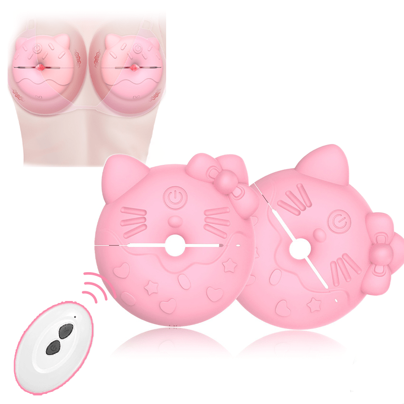 Pink kitty cat nipple clamp vibrator with remote control on display
