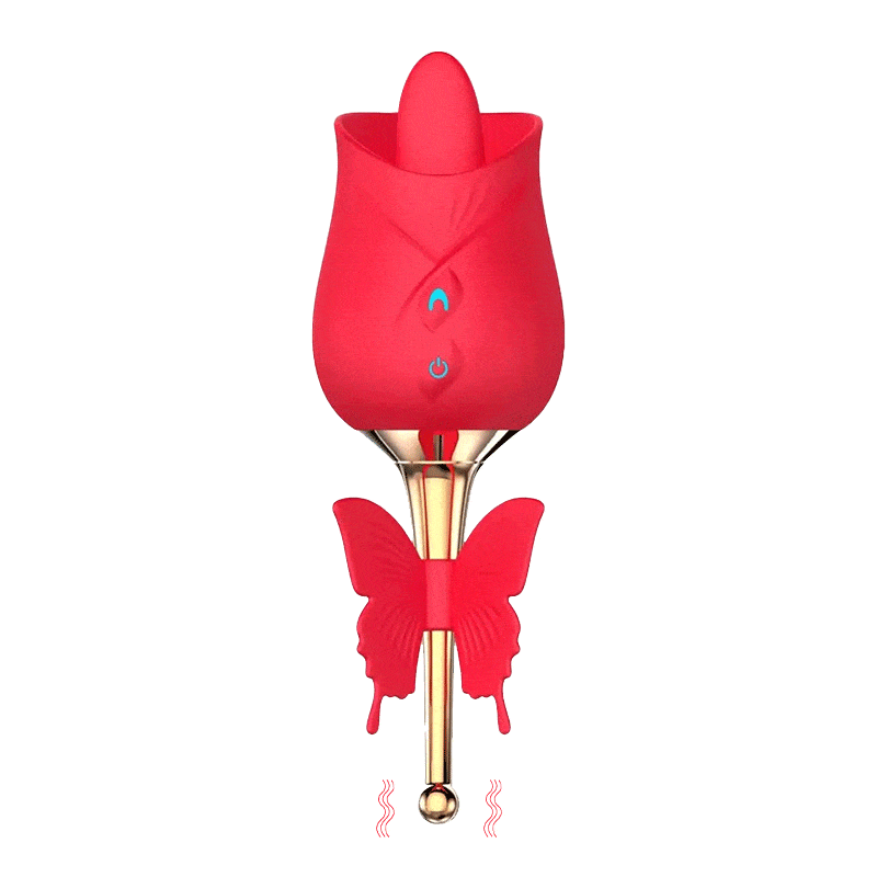 Rose vibrator showing ergonomic curved design and velvety silicone texture