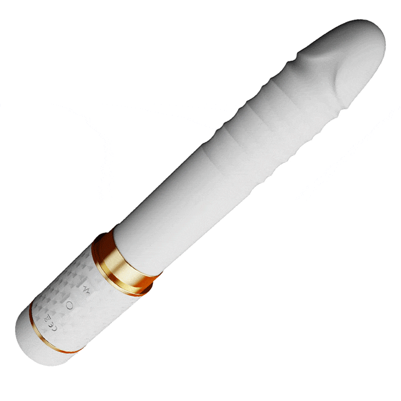 10-speed vibrating female masturbator with warming feature on white background