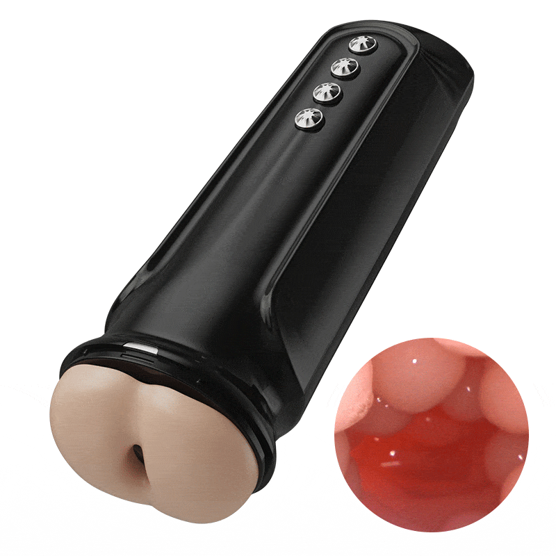 Masturbation cup showing hip-swinging motion and textured tunnel