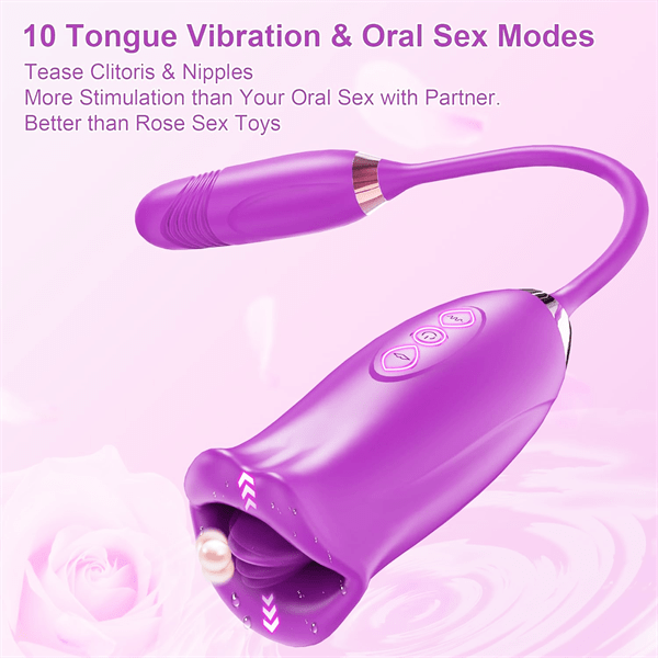 intimilife - Rose Muncher Rose Kiss Tongue Vibrator With Thrusting Dildo Vibrator-IntimiLife