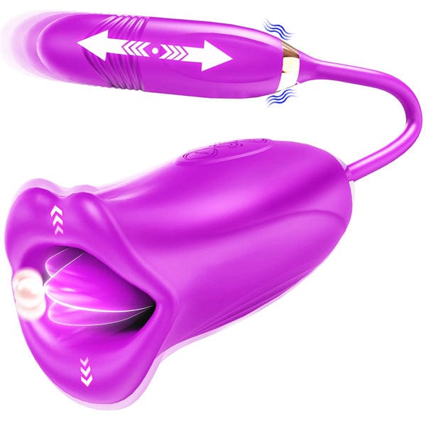 intimilife - Rose Muncher Rose Kiss Tongue Vibrator With Thrusting Dildo Vibrator-IntimiLife