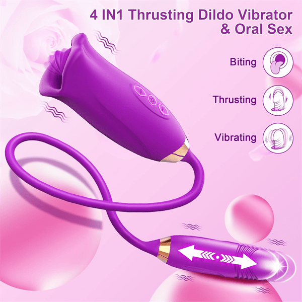 intimilife - Rose Muncher Rose Kiss Tongue Vibrator With Thrusting Dildo Vibrator-IntimiLife
