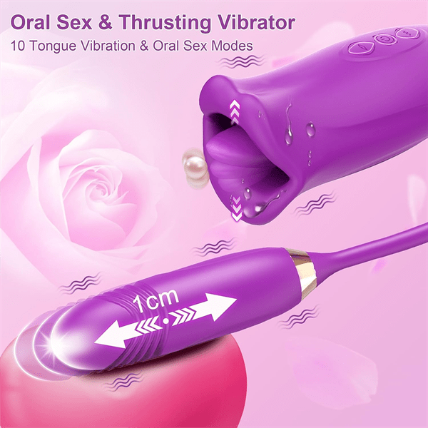 intimilife - Rose Muncher Rose Kiss Tongue Vibrator With Thrusting Dildo Vibrator-IntimiLife