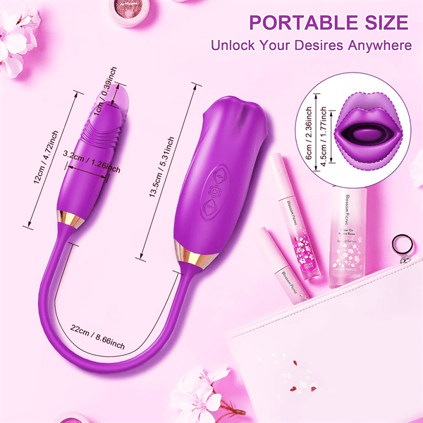 intimilife - Rose Muncher Rose Kiss Tongue Vibrator With Thrusting Dildo Vibrator-IntimiLife