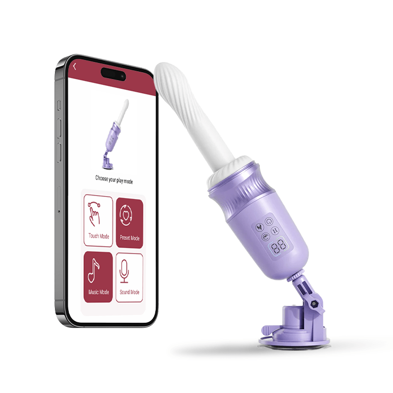 Thrusting dildo machine showing telescopic function and display screen