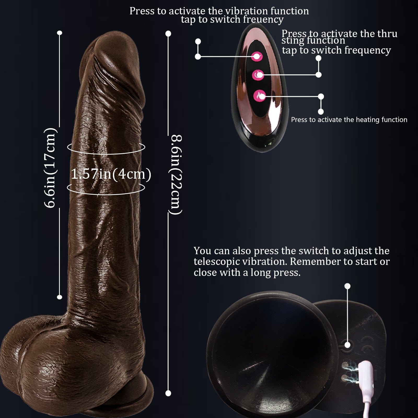 6.6‘’ Vibrating Thrusting Swing Thick Long Lifelike Dildo With Remote Control-IntimiLife