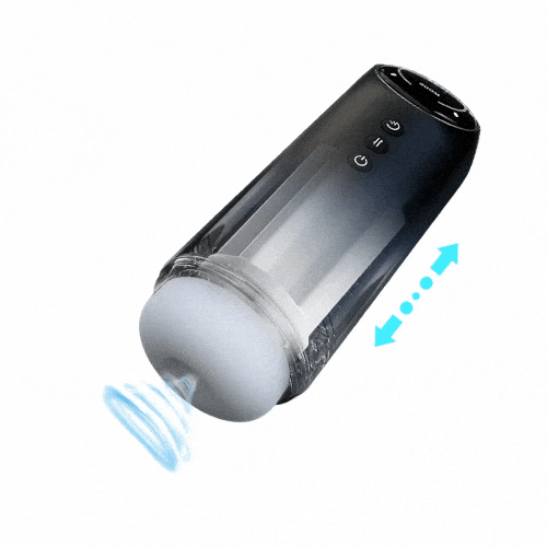 Heated male masturbator showing retractable design and silicone texture