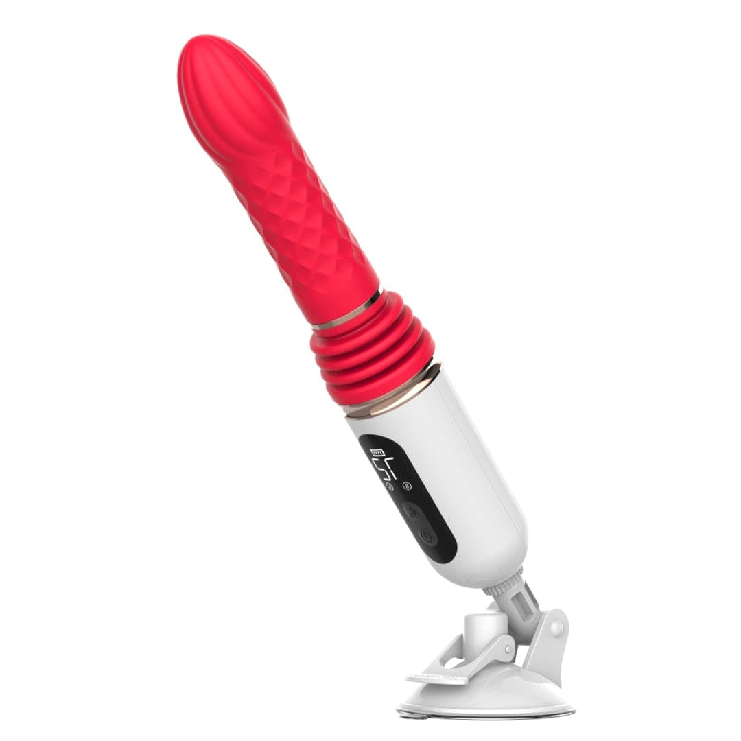 Automatic thrusting dildo machine with suction base attached to smooth surface