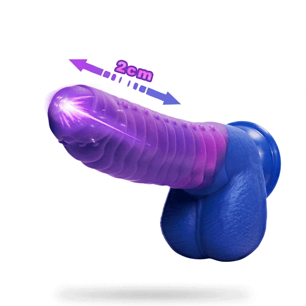 Telescopic dildo vibrator showing realistic texture and 6.3 inch size