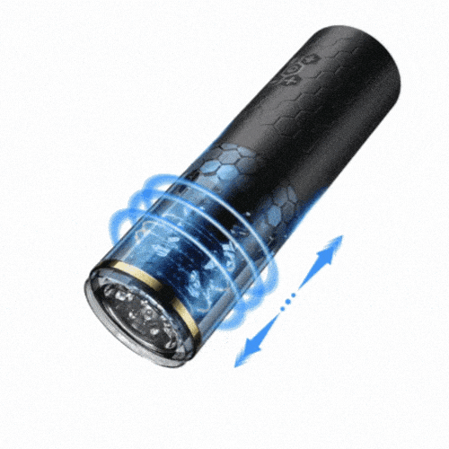 Thrusting rotating masturbation cup with telescopic extension