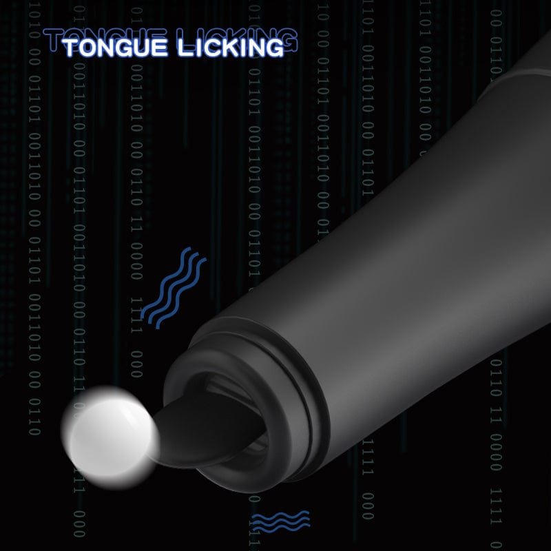 Automatic telescopic dildo showing tongue-licking tip and baseball-shaped handle