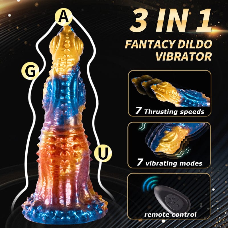 7‘’ Colorful Golden Phoenix Electric Telescopic Vibrating Dildo With Remote Control-IntimiLife
