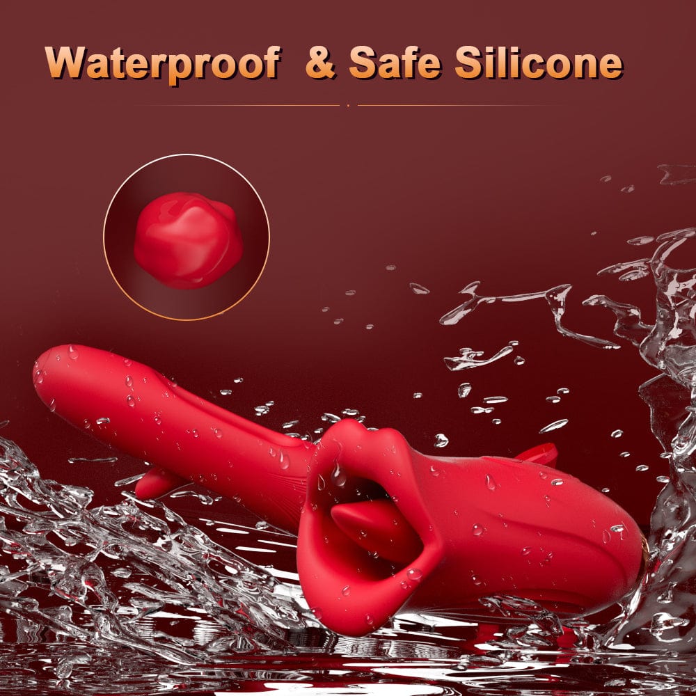 intimilife - Rose Muncher Lip Tongue Suction Vibrator With Patting Dildo Vibrator-IntimiLife