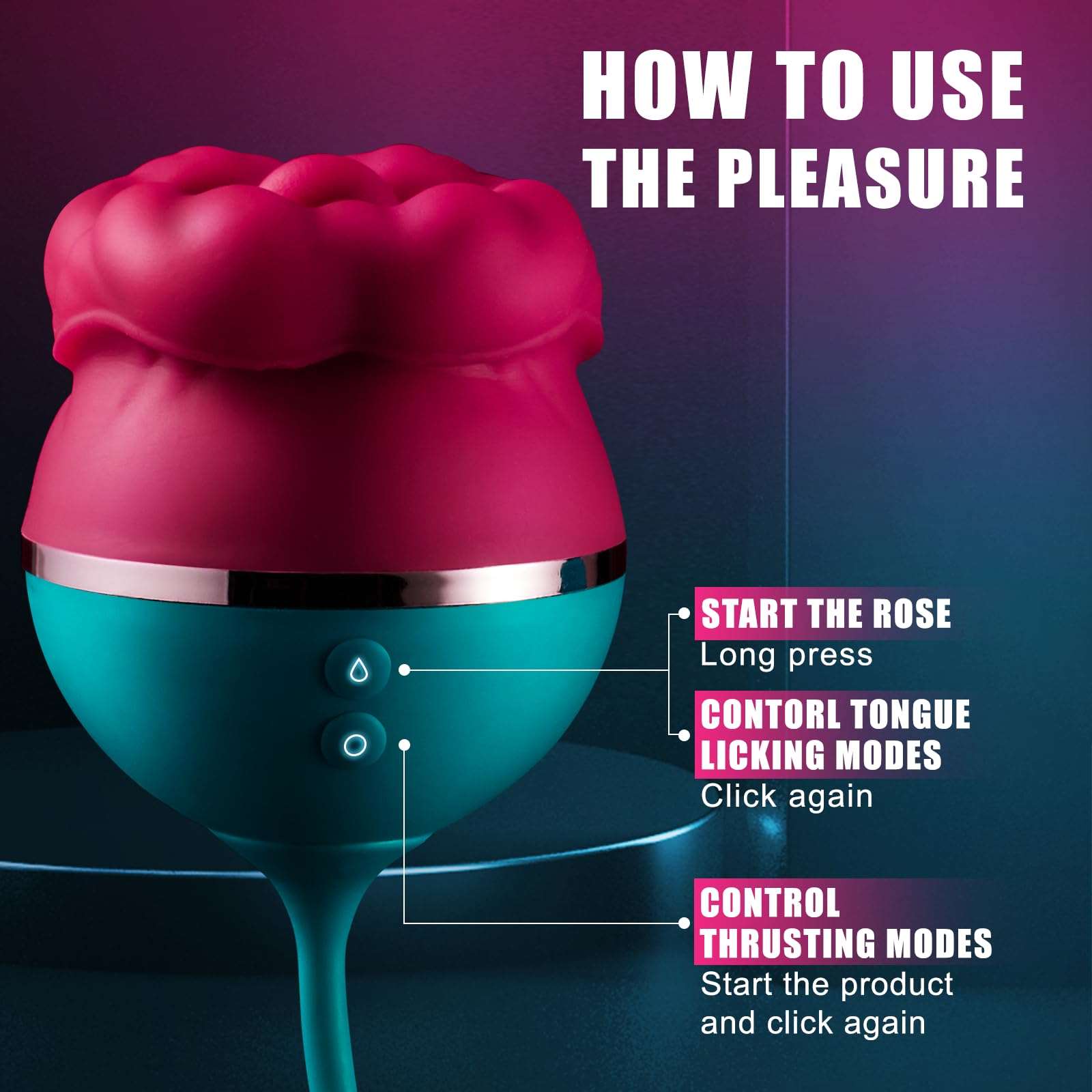 intimilife - Big Mouth 3in1 Rose shaped Vibrator With 9 Tongue Licking & 6 Thrusting G Spot Dildo-IntimiLife