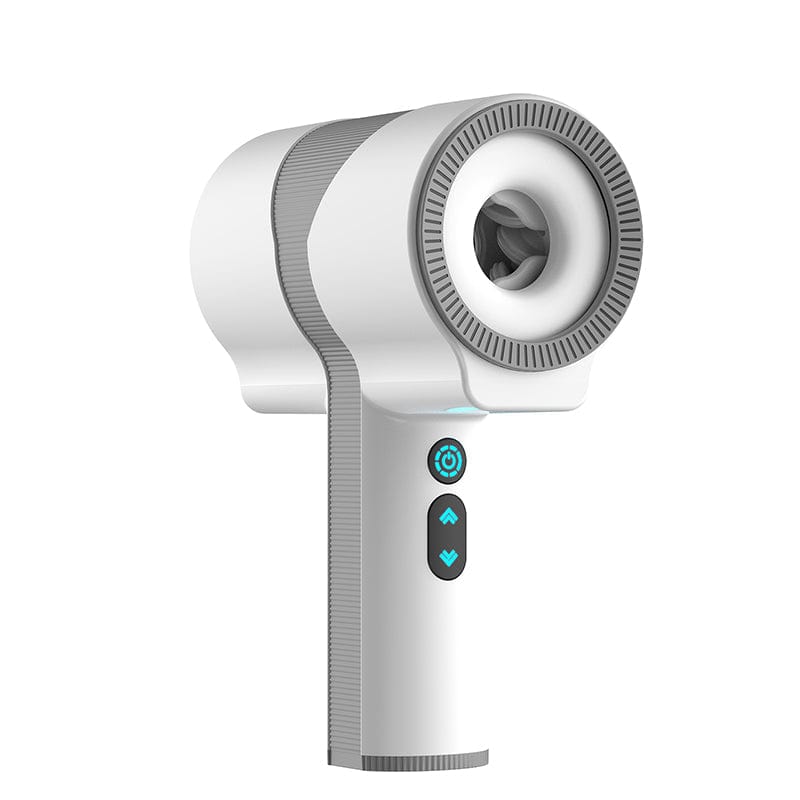 Telescopic rotating penis stroker showing adjustable length and ergonomic design