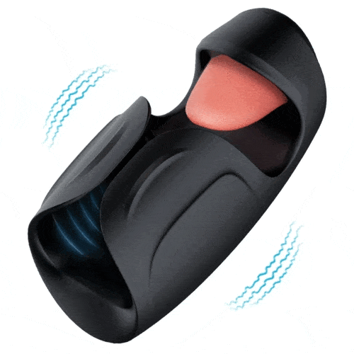Compact male vibrator showing tongue stimulation feature on dark background