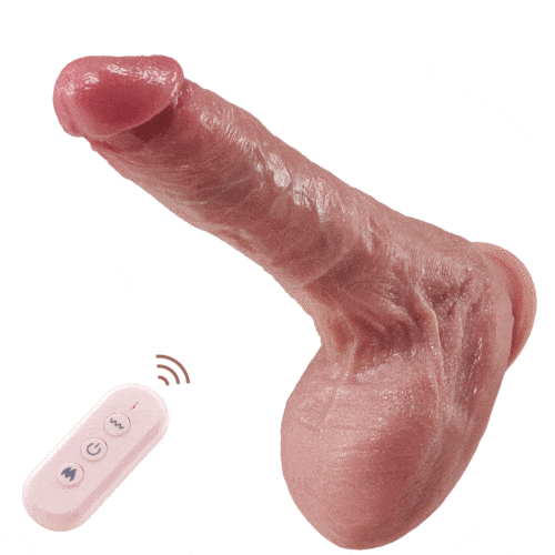 6.3-inch thrusting vibrating heating dildo with remote control on display